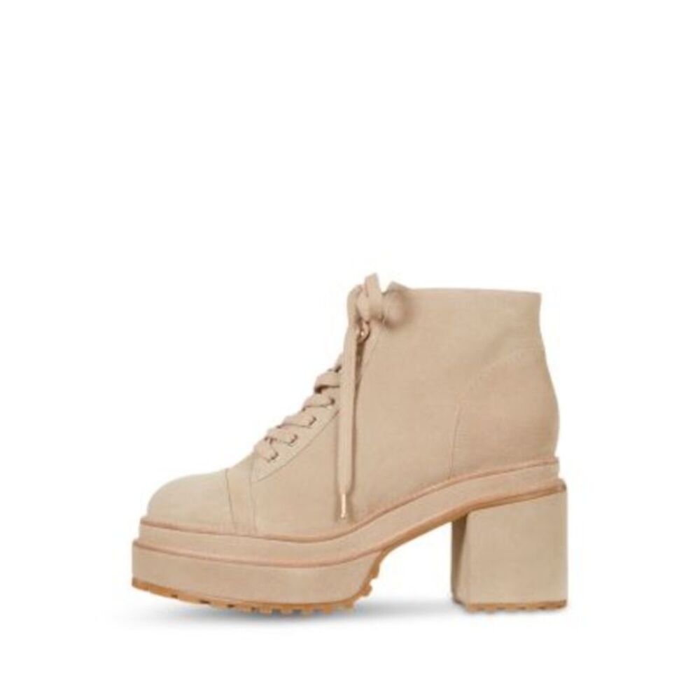 CULT GAIA Womens Beige 2" Platform Eyelet Bratz Block Heel Leather Booties 37.5